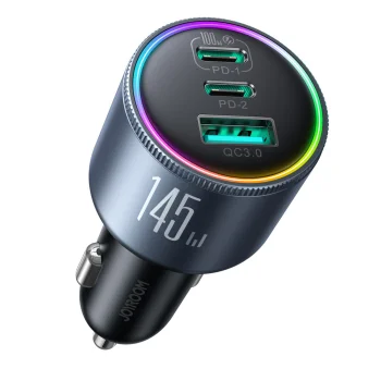 Joyroom JR-CCN07 145W automobilinis įkroviklis su 100W USB-C laidu, tamsiai pilkas