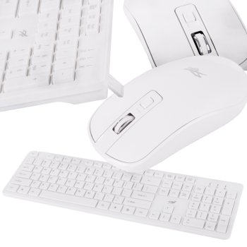 Wireless keyboard with numeric keypad and mouse, USB, white