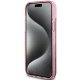 Guess dėklas iPhone 15 Plus / 14 Plus Liquid Glitter Gold Stripes, rožinis