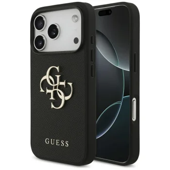 Guess Grained Big 4G & Classic Logo dėklas iPhone 17 Pro, juodas