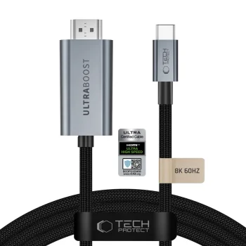 Vaizdo laidas Tech-Protect UltraBoost USB-C į HDMI 2.1 8K 60Hz 300 cm, pilkas