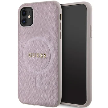 Guess dėklas iPhone 11 / XR Saffiano MagSafe, rožinis