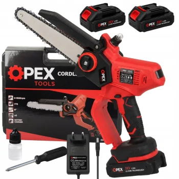 Akumuliatorinis grandininis pjūklas OPEX TOOLS OPX28012, 8" 21V, 2x1.5Ah