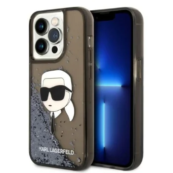 Karl Lagerfeld Liquid Glitter Karl Head dėklas iPhone 14 Pro, juodas