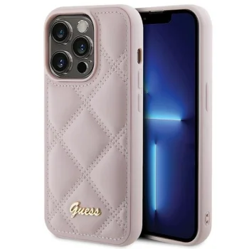 Guess iPhone 15 Pro Case Quilted Metal Logo, Pink
