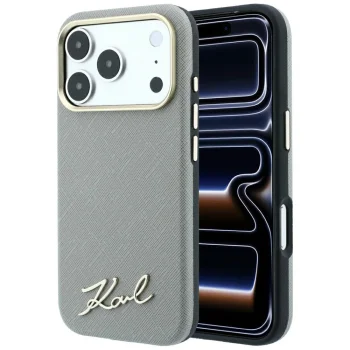 Karl Lagerfeld Saffiano Small Script MagSafe dėklas iPhone 18 Pro / 17 Pro, smėlio sp.