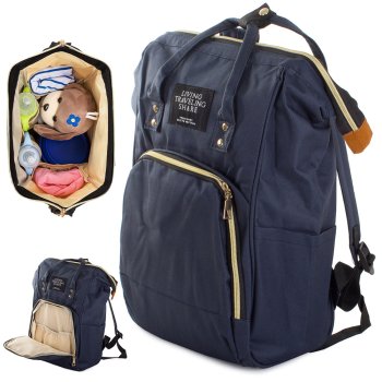 3-in-1 Diaper Bag Backpack and Stroller Organizer for Mom, Navy Blue