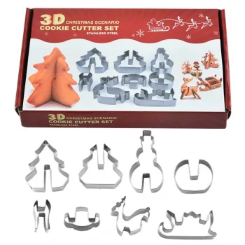3D Christmas Cookie Cutters Set of 8 for Holiday Baking and Fondant
