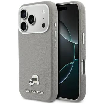 Karl Lagerfeld Karl & Choupette Head Pins Saffiano MagSafe Phone Case Cover iPhone 17 Pro Max - Gray