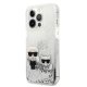 Karl Lagerfeld Liquid Glitter Karl & Choupette dėklas iPhone 13 Pro / 13, sidabrinis