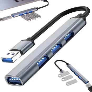 4 jungčių USB 3.0 šakotuvas (1x USB 3.0, 3x USB 2.0), sidabrinis
