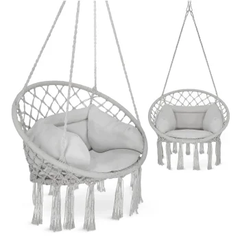 4Fizjo BOHO pakabinamas krėslas-sūpynė su pagalvėle, pilkas