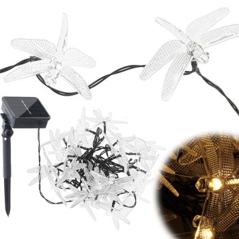 Solar Garden String Lights Dragonflies, 6.5m, 30 LED, Warm White