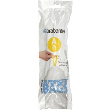 Brabantia PerfectFit Type A šiukšlių maišai su raišteliu, 3 l, 20 vnt., balti