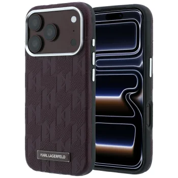 Karl Lagerfeld Grained Mono Resin Logo MagSafe dėklas iPhone 17 Pro / 18 Pro, bordo