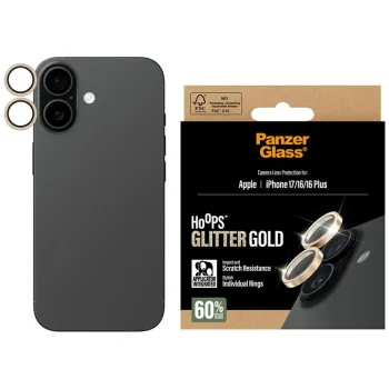 PanzerGlass Hoops Glitter Tempered Glass Lens Screen Protector  iPhone 17 / 16 / 16 Plus - Gold