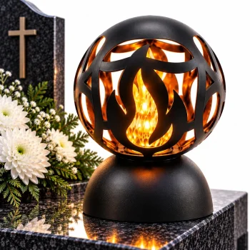 LED globe grave lantern with flame effect, 25 cm, black