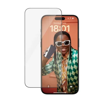 Apsauginis stiklas PanzerGlass Ultra-Wide Fit, skirtas iPhone 15 Pro Max, su rėmeliu