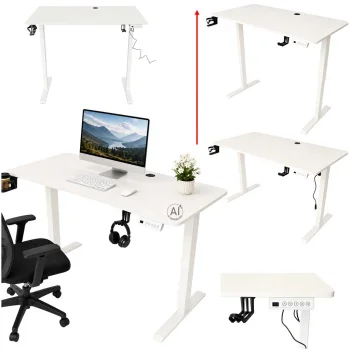 Elektra reguliuojamas stalas 120x60 cm su valdymo skydeliu ir atmintimi, baltas