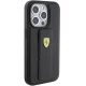 Ferrari dėklas iPhone 15 Pro telefonui Grip Stand Metal Logo, juodas