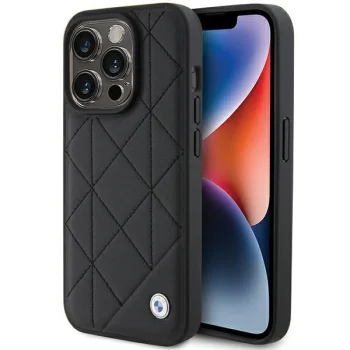 BMW Leather Quilted dėklas telefonui iPhone 15 Pro Max 6.7", juodas