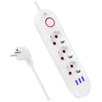 Maitinimo ilginintuvas Maclean MCE394 W, 3 lizdai + 3x USB, 2500W, 1.5m, baltas