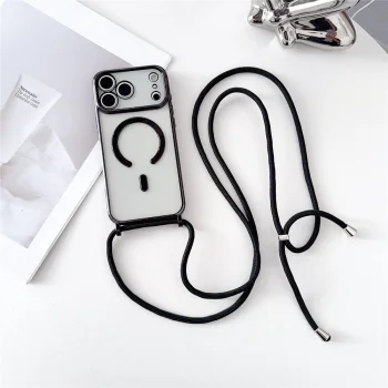 Dėklas iPhone 18 Pro Max / 17 Pro Max su MagSafe ir dirželiu, juodas