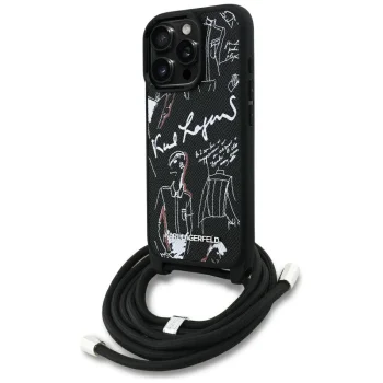 Karl Lagerfeld Crossbody Grained Pattern & Logo dėklas iPhone 16 Pro Max - juodas