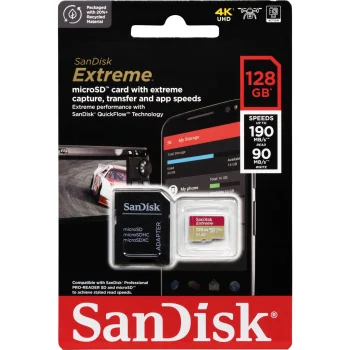 Atminties kortelė SanDisk Extreme microSDXC 128GB UHS-I U3 V30 A2 su adapteriu