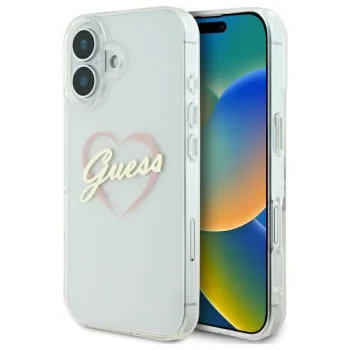 Guess dėklas iPhone 16 telefonui IML Heart, skaidrus