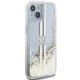 Guess dėklas iPhone 15 Plus / 14 Plus Liquid Glitter Gold Stripes, skaidrus