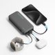 Cuktech 20000mAh išorinė baterija su integruotu USB-C laidu, pilka