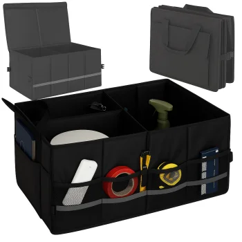 Large Car Trunk Organizer with Reflectors, 50L, Black
