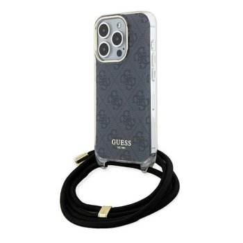 Guess dėklas iPhone 15 Pro telefonui HC Crossbody Cord 4G Print, juodas