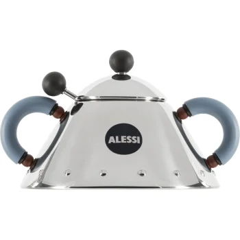 Cukrinė su šaukšteliu Alessi 9097, 20 ml, sidabrinė / šviesiai mėlyna