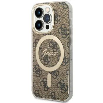 Guess dėklas iPhone 14 Pro telefonui 4G MagSafe, rudas