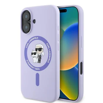 Karl Lagerfeld Silicone KC Heads MagSafe dėklas iPhone 16 Plus telefonui, violetinis
