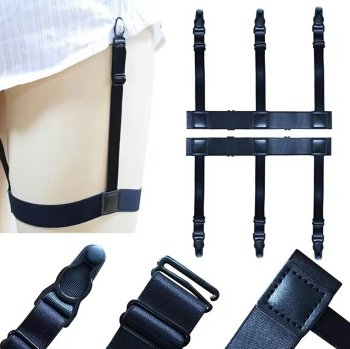 Discreet shirt stay straps with adjustable waistband, black