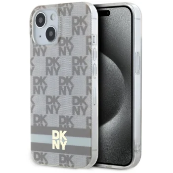 DKNY dėklas iPhone 15 su MagSafe, IML Checkered Mono Pattern, smėlio spalvos