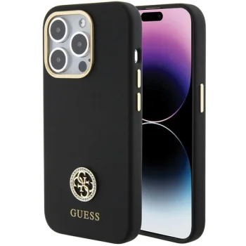 Guess Silicone Logo Strass 4G Case for iPhone 15 Pro, Black