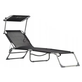 MultiGarden Adjustable Garden Sun Lounger with Canopy, Black