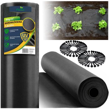 Plonos geotekstilė nuo piktžolių 90gsm, 1.6 x 50 m su 100 vnt. smeigių, juoda