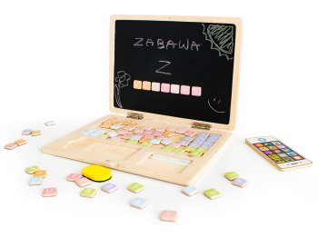 ECOTOYS Wooden Educational Laptop with Magnetic Chalkboard