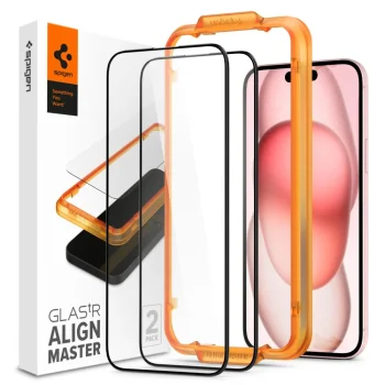 Spigen ALM Glass FC apsauginis stiklas iPhone 15 Plus, juodas, 2 vnt.