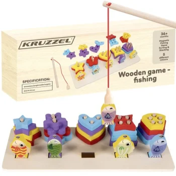 Kruzzel Wooden Shape Sorter and Fishing Game, Multicolor