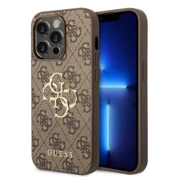 Guess 4G Big Metal Logo Case for iPhone 15 Pro Max, Brown