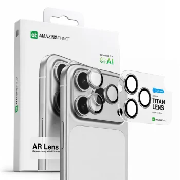 AmazingThing iPhone 17 Pro / 17 Pro Max kameros apsauginis stiklas, sidabrinis