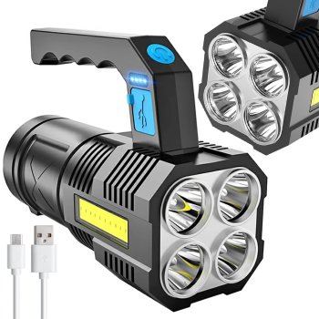Powerful rechargeable LED spotlight flashlight 2-in-1, black