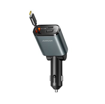 Joyroom JR-CCL07 3-in-1 Car Charger with Retractable USB-C Cable, Dark Gray