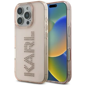 Karl Lagerfeld dėklas, skirtas iPhone 16 Pro Max, IML Rhinestones Logo, rožinis